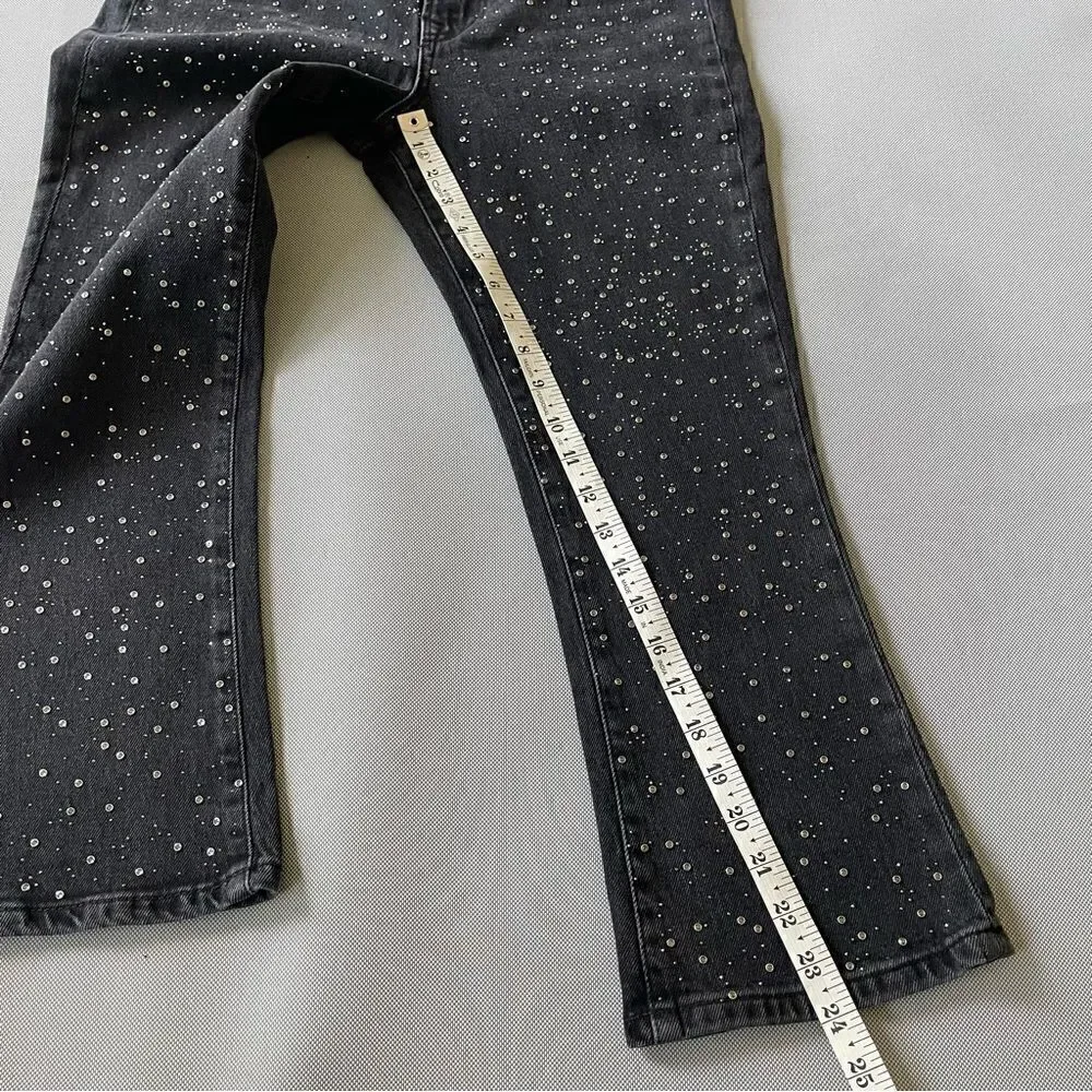 Flared Cropped Black Rhinestone Capri Jeans Size 6S